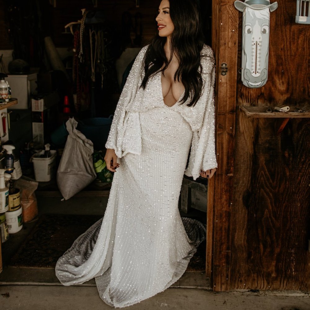 ASOS Edition Lennox sequin blouson sleeve wedding dress with train in ivory